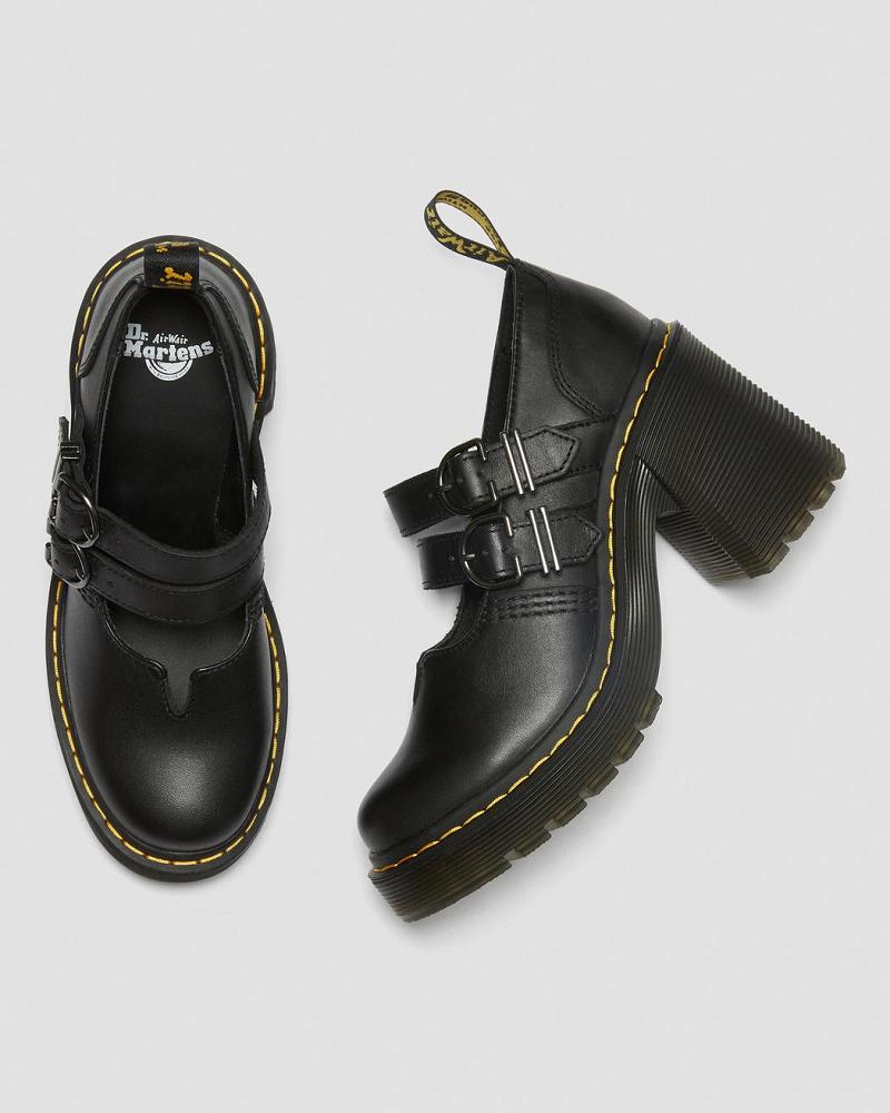 Zapatos Casuales Dr Martens Eviee Sendal Cuero Tacón Mujer Negros | MX 668XYU